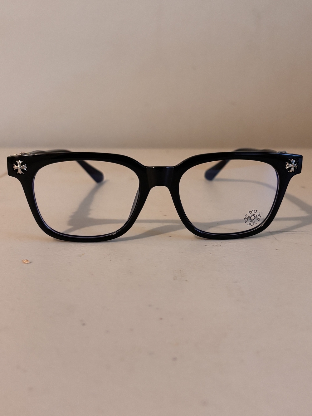 Chrome Hearts Black Square Men's Eyeglass Frames with Silver Star Accents